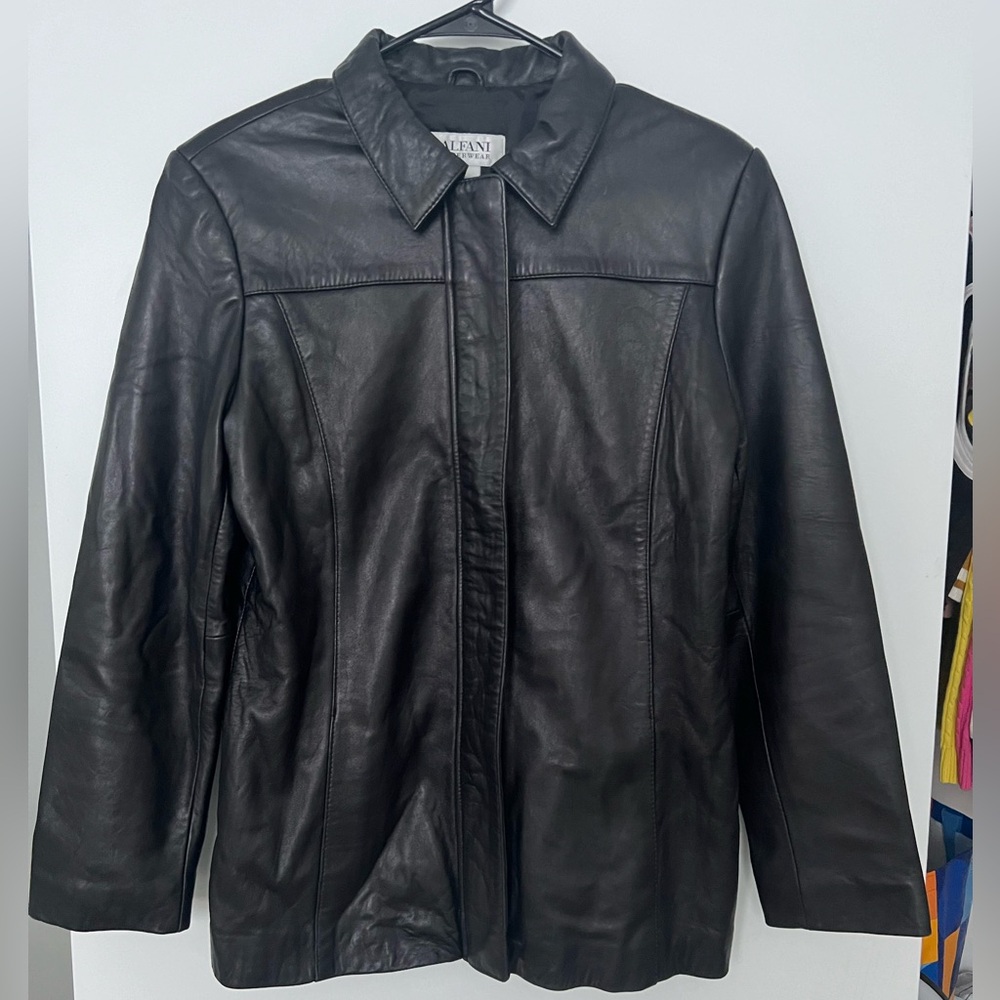 A Black Alfani genuine Leather Jacket, size medium.